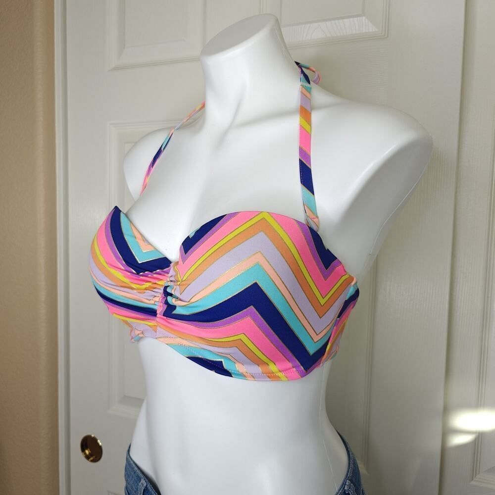 Victoria's Secret chevron print gathered halter bikini top sz 36DD